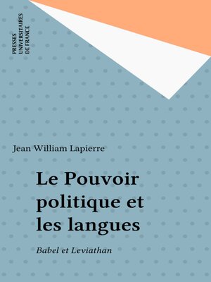 cover image of Le Pouvoir politique et les langues